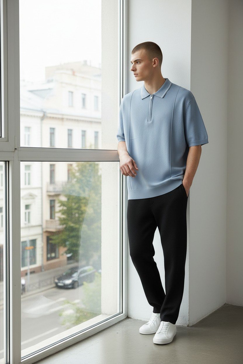 Men’s — Johnny-collar knit polo