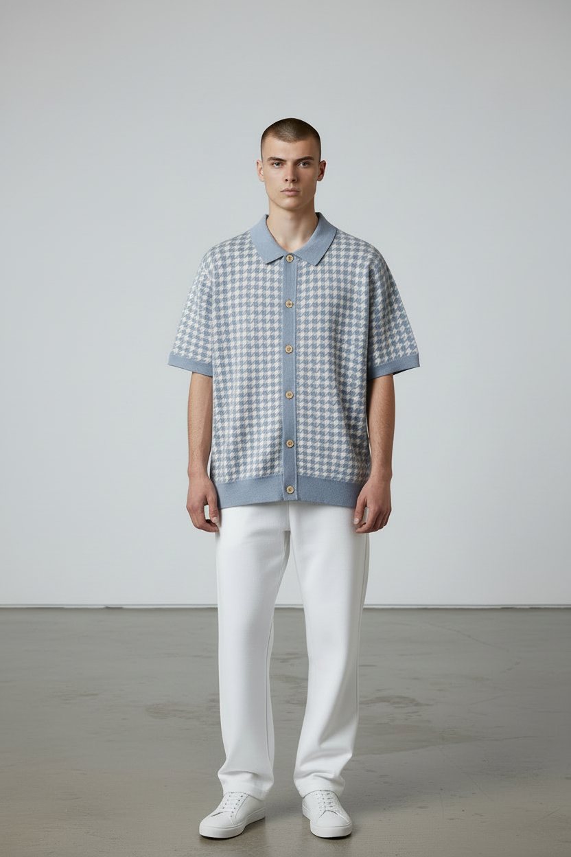 Men’s — Gingham knit polo